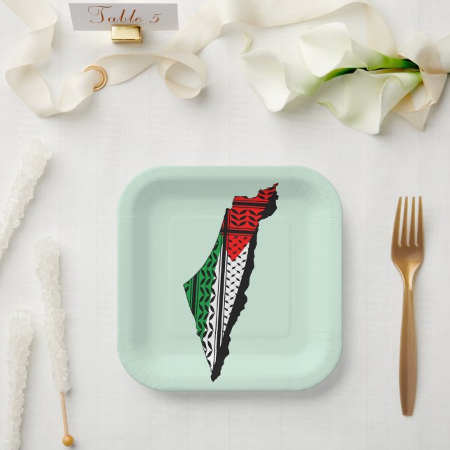 Assiettes En Carton Carte de Palestine avec drapeau et Motif Keffiyeg (Mariage)