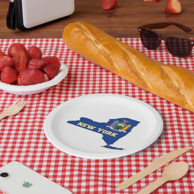 Assiettes En Carton Carte du drapeau de l'État de New York (Pique-nique)