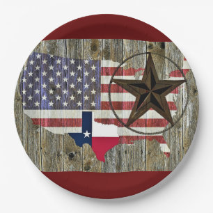 Assiettes En Carton Carte du drapeau de l'État d'étoile seule du Texas