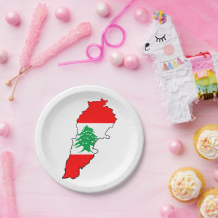 Assiettes En Carton Carte du Liban avec drapeau