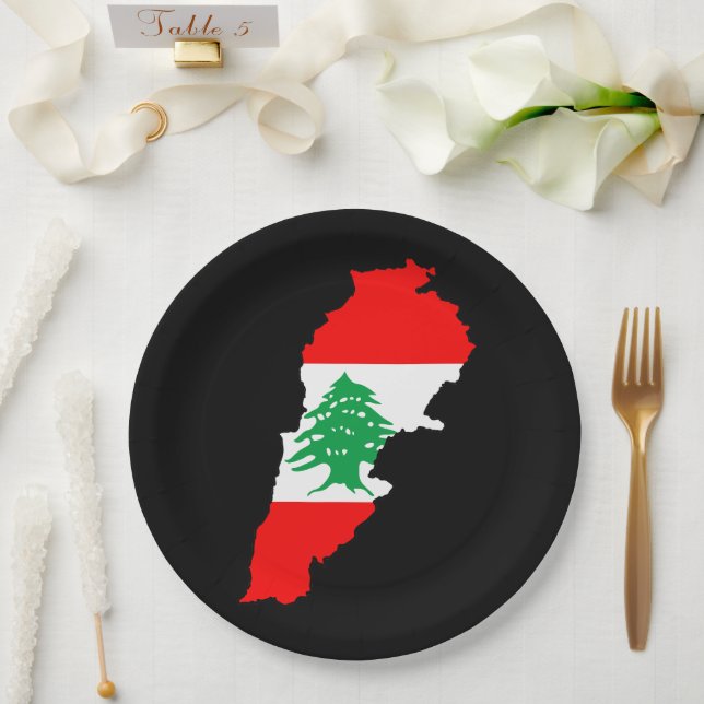 Assiettes En Carton Carte du Liban avec drapeau (Mariage)