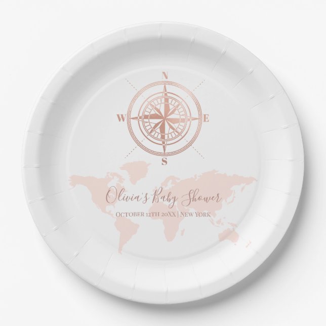 Assiettes En Carton Carte du monde Neutre Voyage Baby shower d'aventur (Devant)