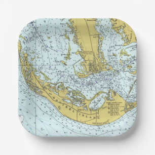 Assiettes En Carton Carte nautique vintage de l'île Sanibel Floride