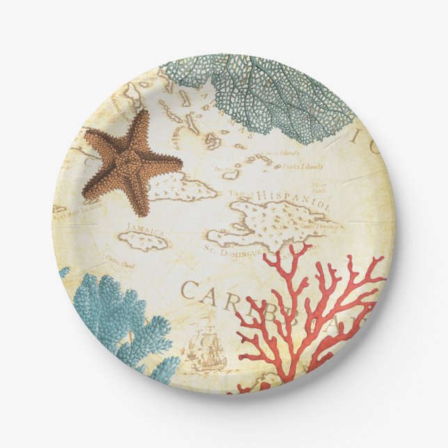 Assiettes En Carton Carte rustique et corail d'étoiles de mer des (Devant)