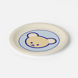 Assiettes En Carton Carton Bleu Beige Teddy Ours Mignonne Drôle