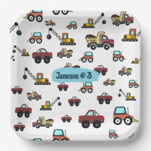 Assiettes En Carton Carton Camion Voiture Crane Nom du véhicule Annive
