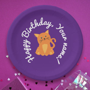 Assiettes En Carton Carton mignon blanc violet orange chaton