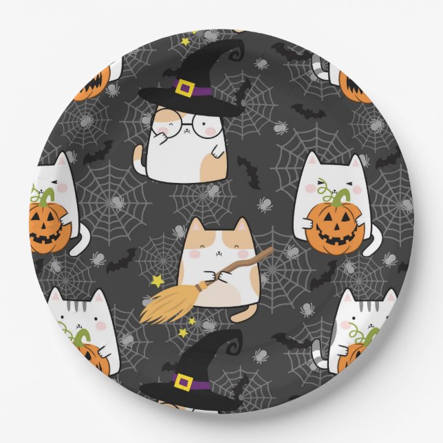 Assiettes En Carton Carton mignon Halloween Chat (Devant)