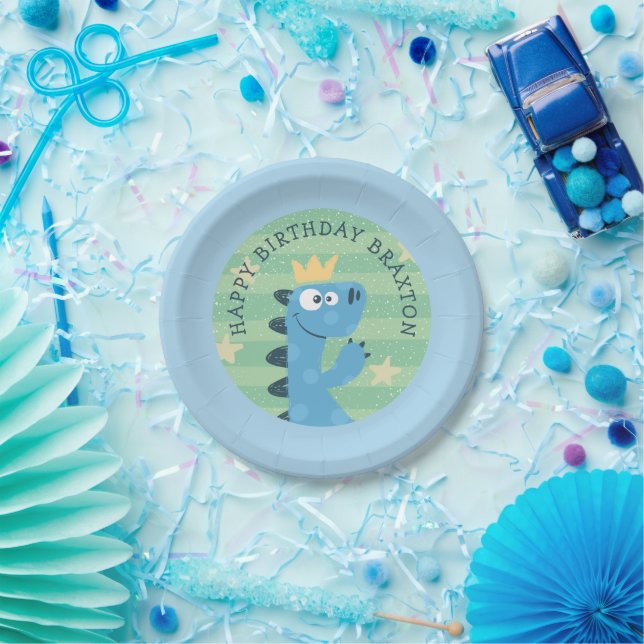 Assiettes En Carton Cartoon bleu mignon T-Rex fête d'anniversaire pour (Fête)