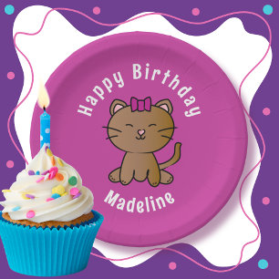Assiettes En Carton Cartoon de chat adorable Personnalisé Funny Annive