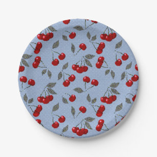 Assiettes En Carton Cartoon mignon rouge cerise baies vert feuille ble