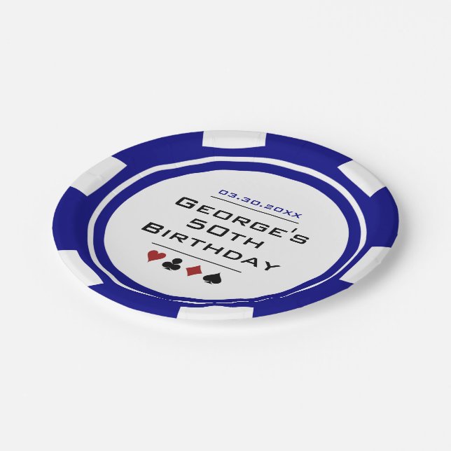 Assiettes En Carton Casino Poker Chip Blue White Las Vegas Anniversair (Angle)