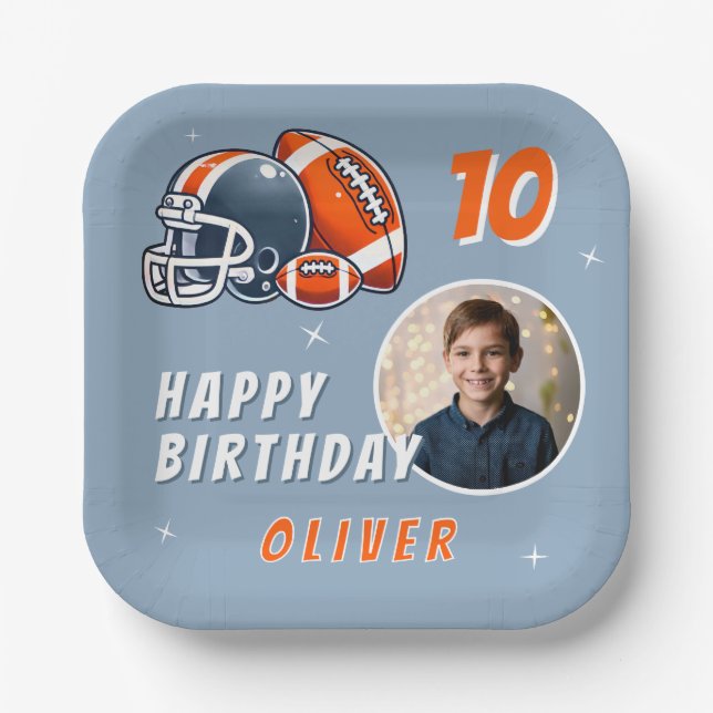 Assiettes En Carton Casque de balle de football Caricature Photo Anniv (Recto)