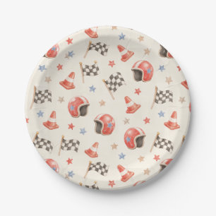 Assiettes En Carton Casque de course rétro Drapeau à damier Anniversai