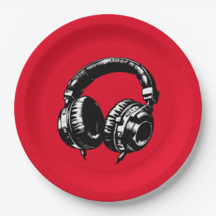 Assiettes En Carton Casque de musique noir pour danse DJ fête d'annive