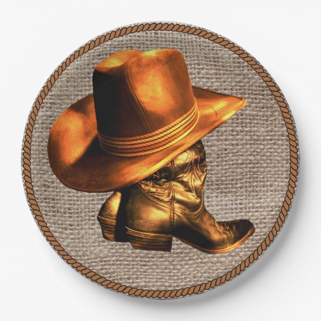 ASSIETTES EN CARTON CASQUETTE DE COWBOY ET BOOTS (Devant)