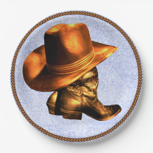 ASSIETTES EN CARTON CASQUETTE DE COWBOY ET BOOTS