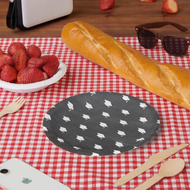 Assiettes En Carton Casquette de la Graduation blanche Chalkboard Vint (Pique-nique)