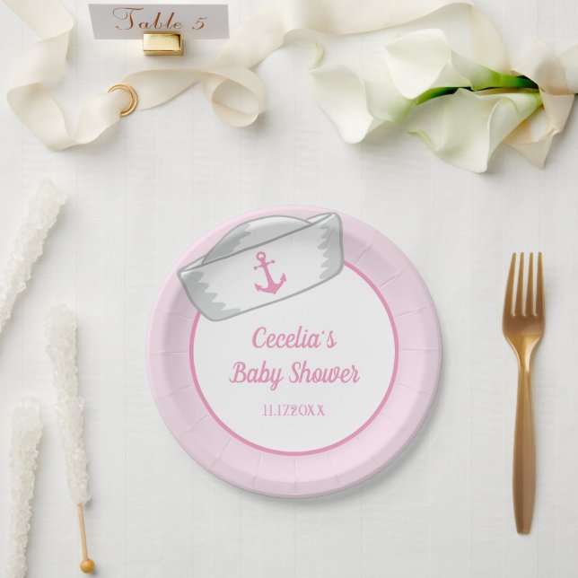 Assiettes En Carton Casquette de voile fille Baby shower nautique (Mariage)