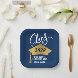 Assiettes En Carton Casquette minimaliste Gold Grad Stylish Graduation