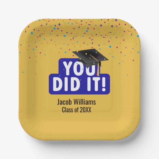 Assiettes En Carton Casquette noire avec Confetti (Recto)