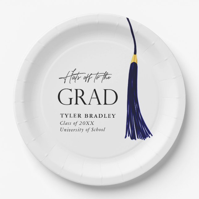 Assiettes En Carton Casquettes Partir À Grad Blue & Gold Tassel Gradua (Devant)