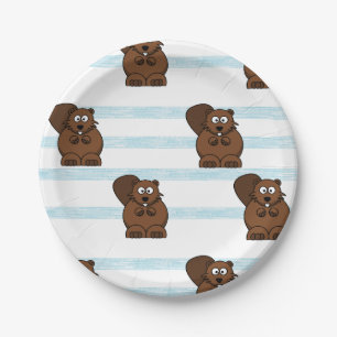 Assiettes En Carton Castor sur bandes bleues