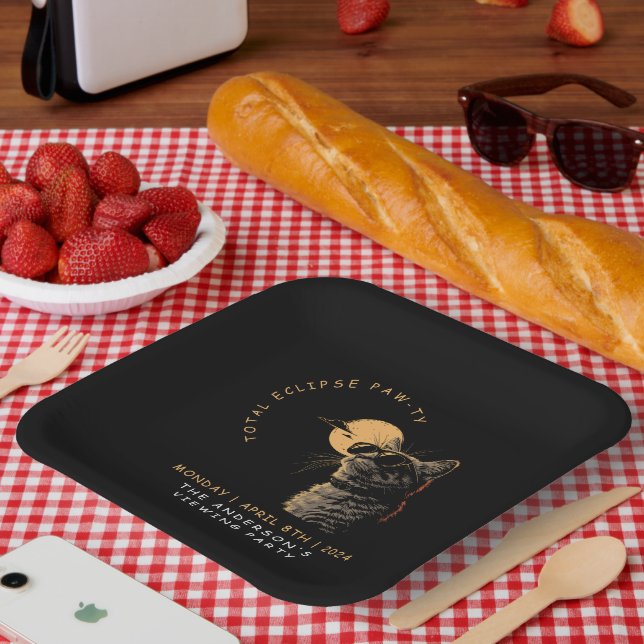 Assiettes En Carton Cat 2024 Total Solaire Eclipse Viewing Party Invi (Pique-nique)