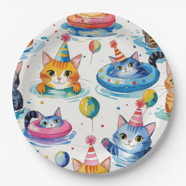 Assiettes En Carton Cat Birthday Pool Party for  Cat Lovers  (Devant)