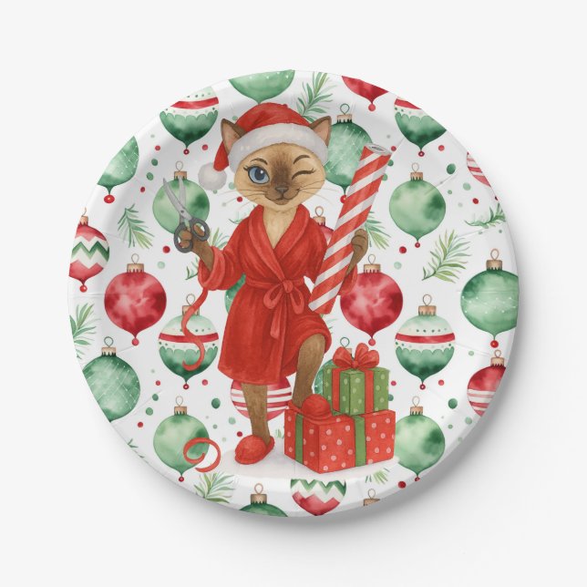 Assiettes En Carton Cat Christmas themed for Siamese Cat Lovers (Devant)
