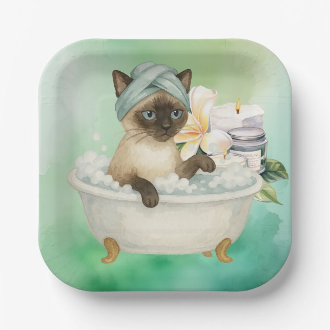 Assiettes En Carton Cat in Spa party for Siamese Cat Lovers  (Recto)