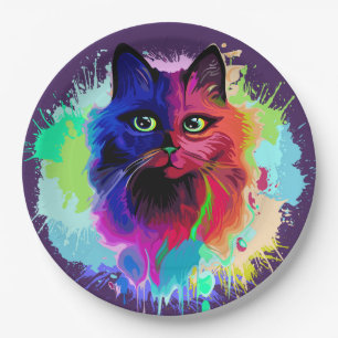 Assiettes En Carton Cat Trippy Psychedelic Pop Art