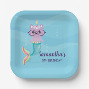 Assiettes En Carton Cat Unicorn Mermaid fête d'anniversaire sous la me