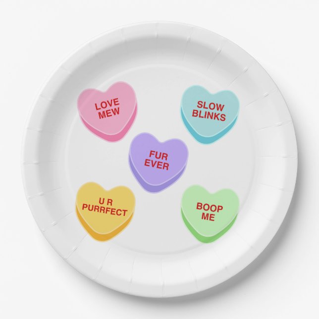 Assiettes En Carton Cat Valentine Candy Coeurs Plaques en papier (Devant)