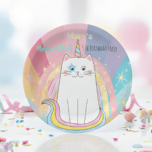 Assiettes En Carton Caticorn Cat Meow-Gical Birthday Kid