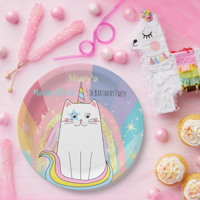 Assiettes En Carton Caticorn Cat Meow-Gical Birthday Kid (Fête)