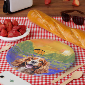 Assiettes En Carton Cavalier King Charles Spaniel joyeux à l'aquarelle