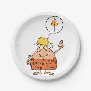 Assiettes En Carton Cavewoman pense au bâton de feu