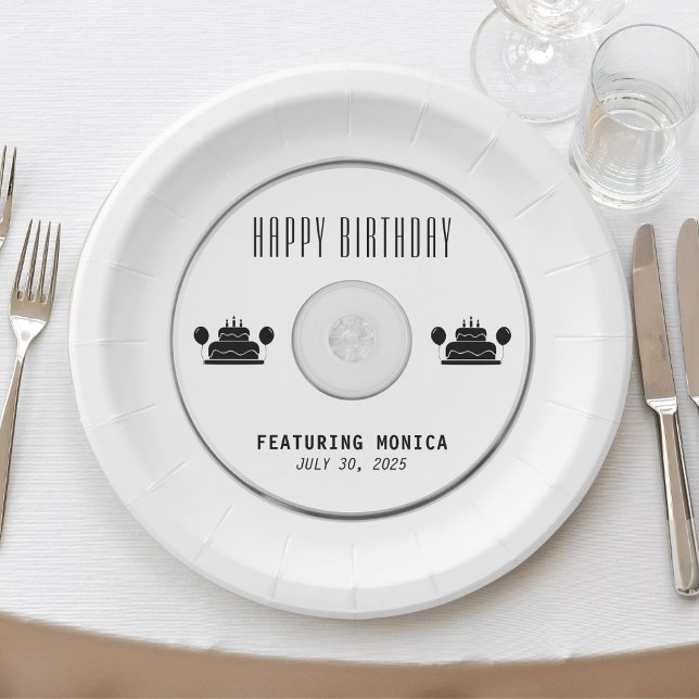 Assiettes En Carton CD de musique Anniversaire de fête Blanc (Music CD Birthday Party White Paper Plates
)