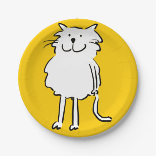 Assiettes En Carton Ce dessin de chat. Chat sur une plaque jaune