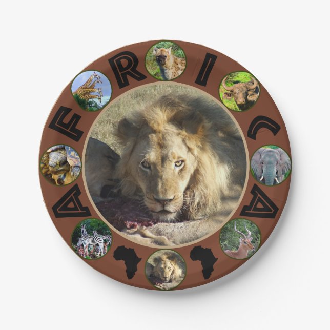 Assiettes En Carton Ceinture de Lion du cercle de la faune africaine (Devant)