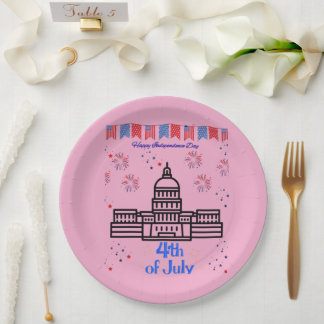 Assiettes En Carton Celebrating 4th of July light pink