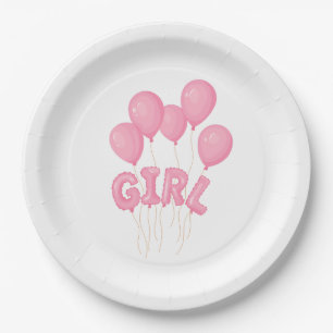Assiettes En Carton Célébration de ballon bébé fille rose - Jolie nurs