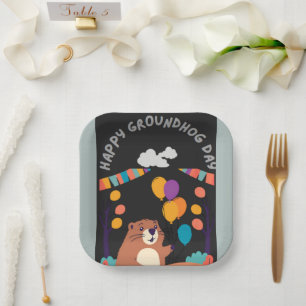 Assiettes En Carton Célébration de la journée de la marmotte : ombre o