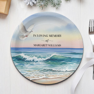 Assiettes En Carton Célébration de vie Colombe blanche sur la plage