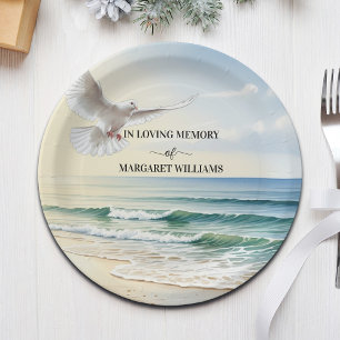Assiettes En Carton Célébration de vie Colombe blanche sur la plage