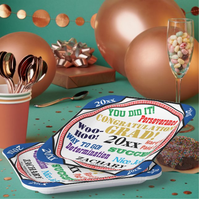 Assiettes En Carton Célébration des diplômes Personnaliser les couleur (Multi)