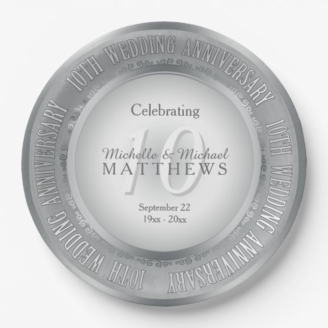Assiettes En Carton Célébration du 10e anniversaire du Mariage (Devant)