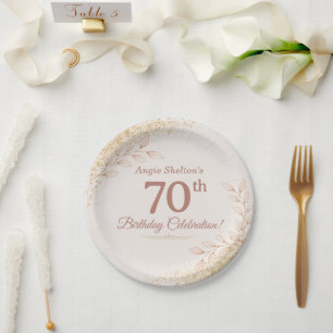 Assiettes En Carton Célébration élégante de 70 ans d'anniversaire Rose