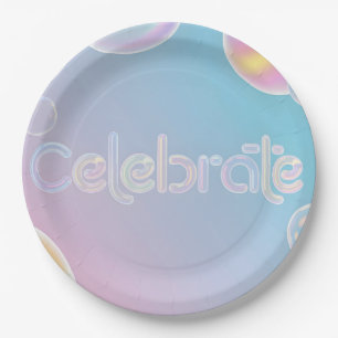 Assiettes En Carton Célébration holographique : Typographie "Célébrer"